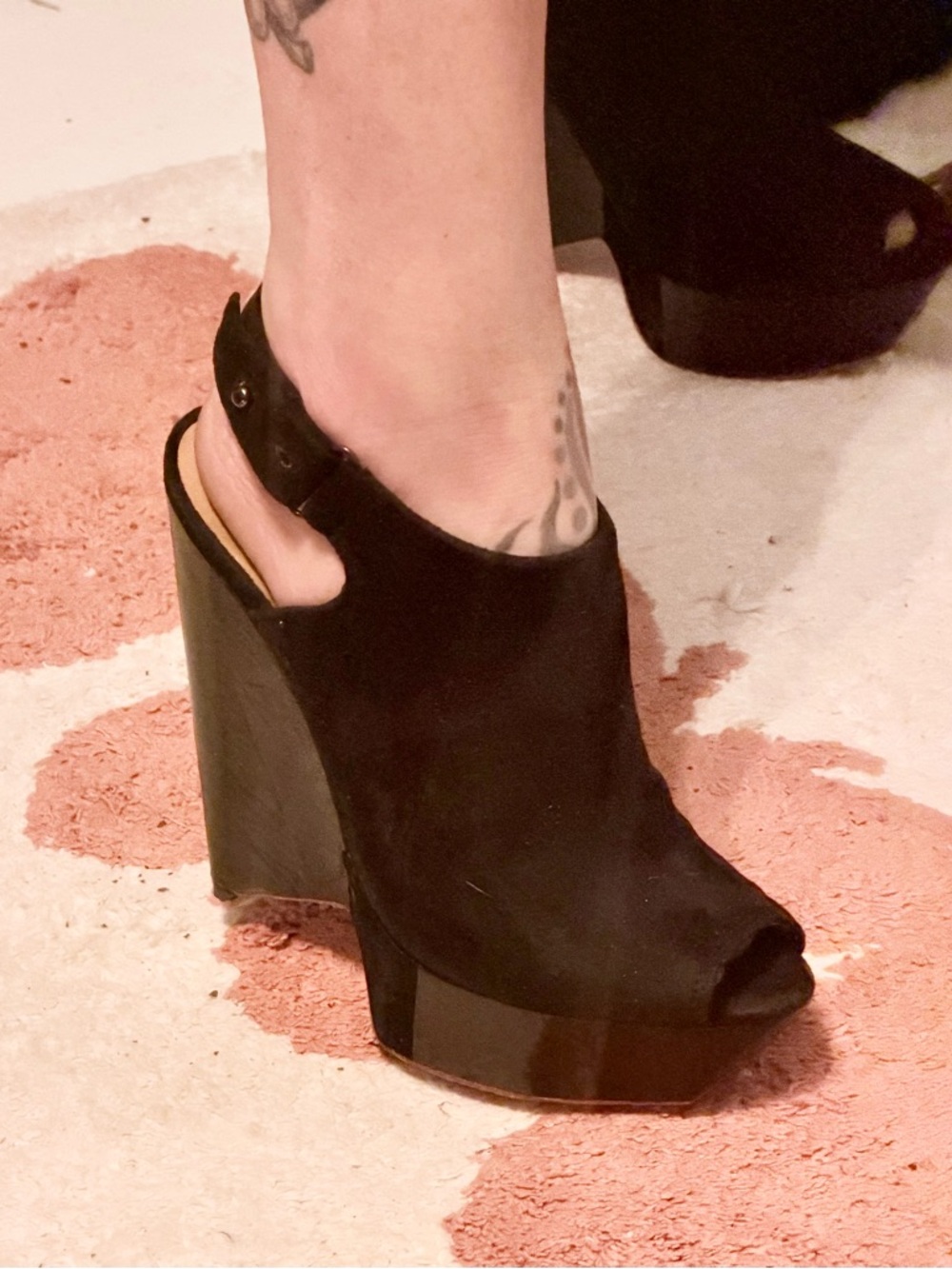 LAMB BLACK SUEDE BOOTIE GWEN STEFANI SLINGBACK HEELS SZ 7